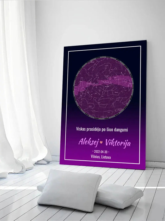 Personalizuotas žvaigždžių žemėlapis ant drobės  Drobe -  dovanokis.lt