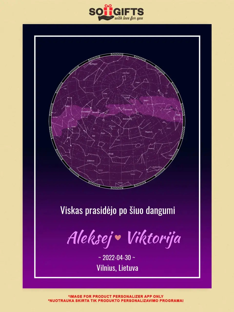 Personalizuotas žvaigždžių žemėlapis ant drobės  Drobe -  dovanokis.lt