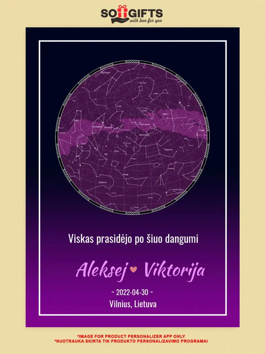 Personalizuotas žvaigždžių žemėlapis ant drobės  Drobe -  dovanokis.lt