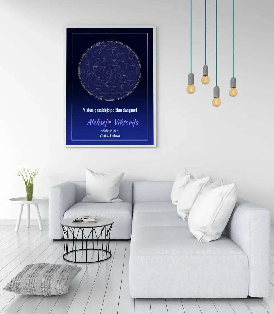 Personalizuotas žvaigždžių žemėlapis, plakatas su rėmeliu  Posteris(Plakatas) -  dovanokis.lt