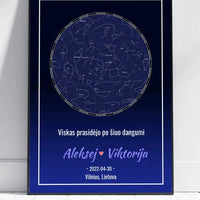 Personalizuotas žvaigždžių žemėlapis, plakatas su rėmeliu  Posteris(Plakatas) -  dovanokis.lt