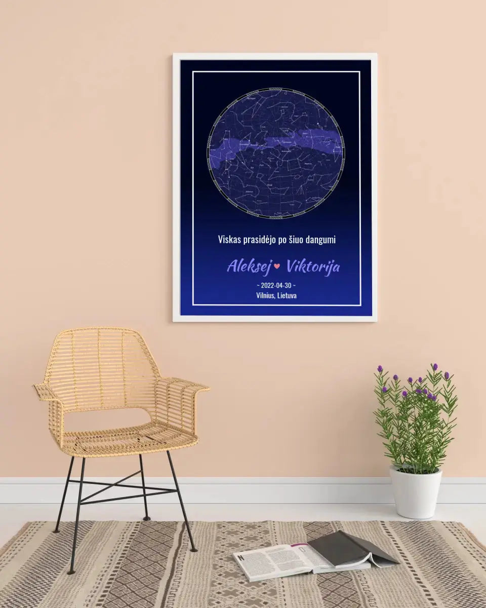Personalizuotas žvaigždžių žemėlapis, plakatas su rėmeliu  Posteris(Plakatas) -  dovanokis.lt