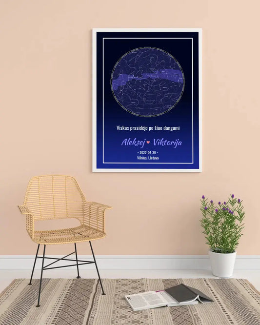 Personalizuotas žvaigždžių žemėlapis, plakatas su rėmeliu  Posteris(Plakatas) -  dovanokis.lt