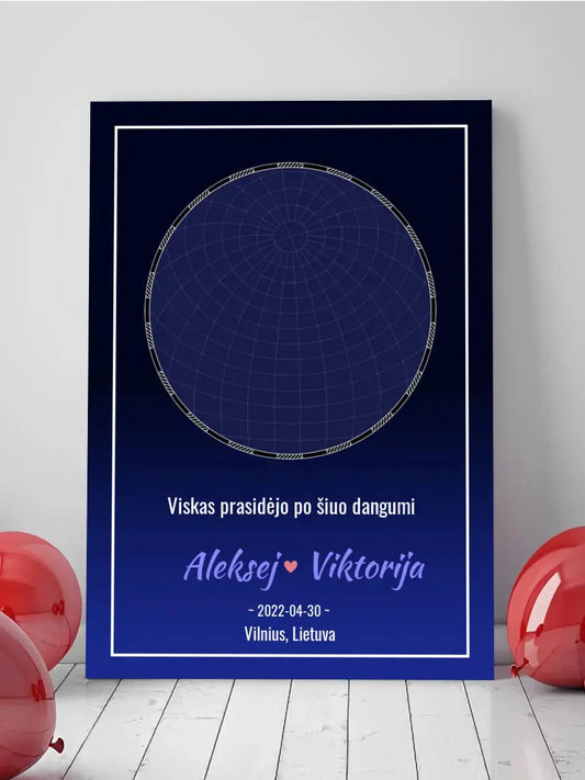 Personalizuotas žvaigždžių žemėlapis ant drobės  Drobe -  dovanokis.lt