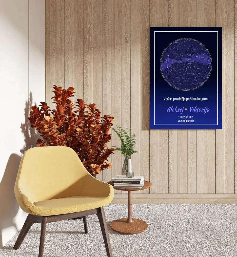 Personalizuotas žvaigždžių žemėlapis ant drobės  Drobe -  dovanokis.lt