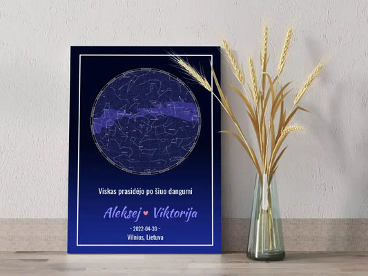 Personalizuotas žvaigždžių žemėlapis ant drobės  Drobe -  dovanokis.lt