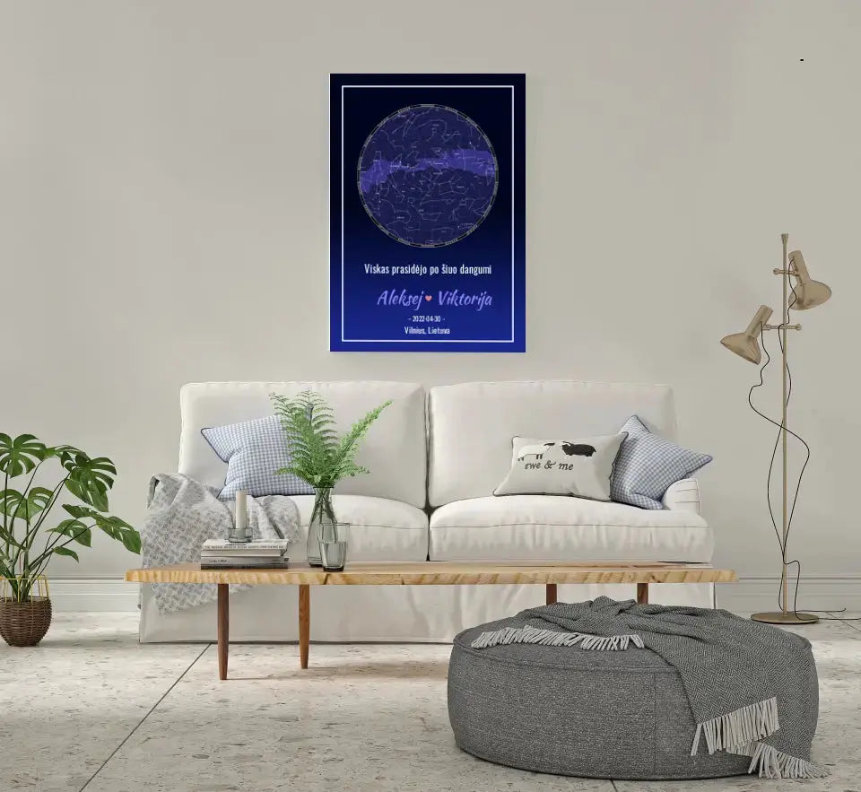 Personalizuotas žvaigždžių žemėlapis ant drobės  Drobe -  dovanokis.lt