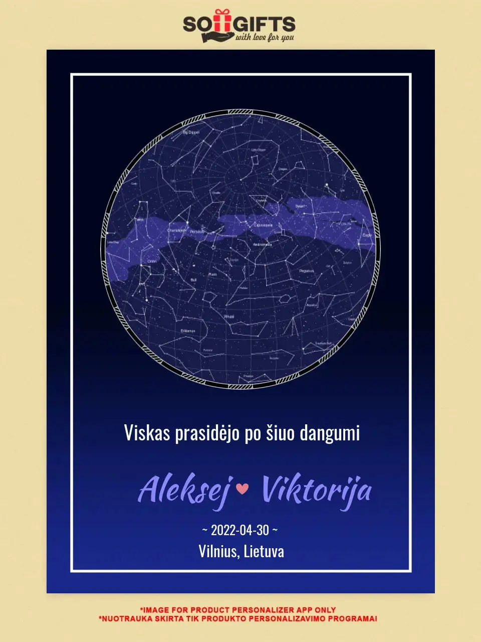 Personalizuotas žvaigždžių žemėlapis ant drobės  Drobe -  dovanokis.lt