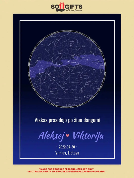 Personalizuotas žvaigždžių žemėlapis ant drobės  Drobe -  dovanokis.lt