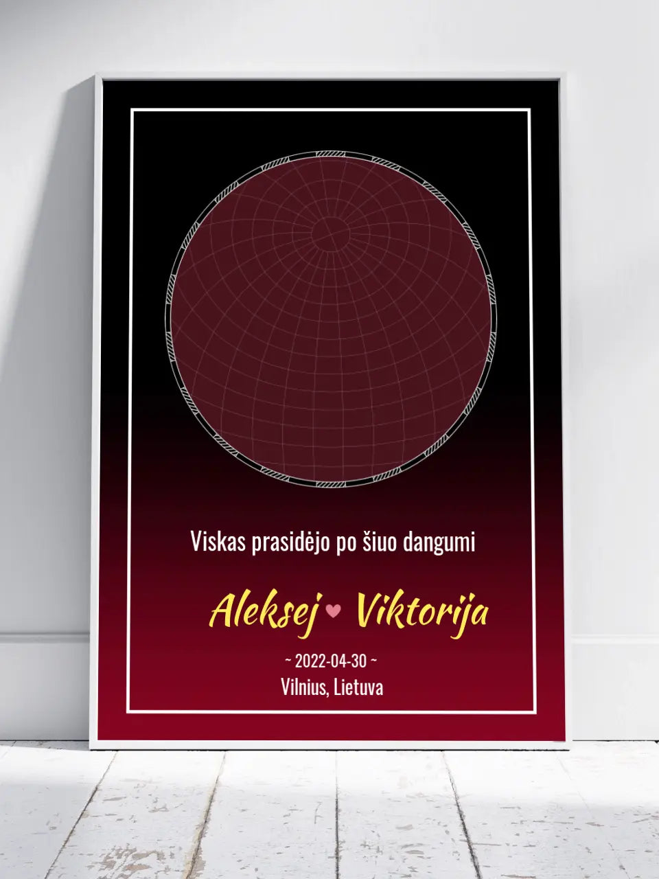 Personalizuotas žvaigždžių žemėlapis, plakatas su rėmeliu