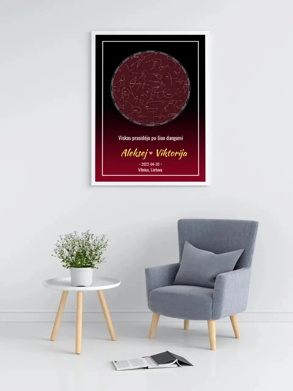 Personalizuotas žvaigždžių žemėlapis, plakatas su rėmeliu  Posteris(Plakatas) -  dovanokis.lt