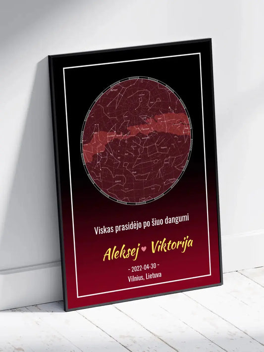 Personalizuotas žvaigždžių žemėlapis, plakatas su rėmeliu  Posteris(Plakatas) -  dovanokis.lt