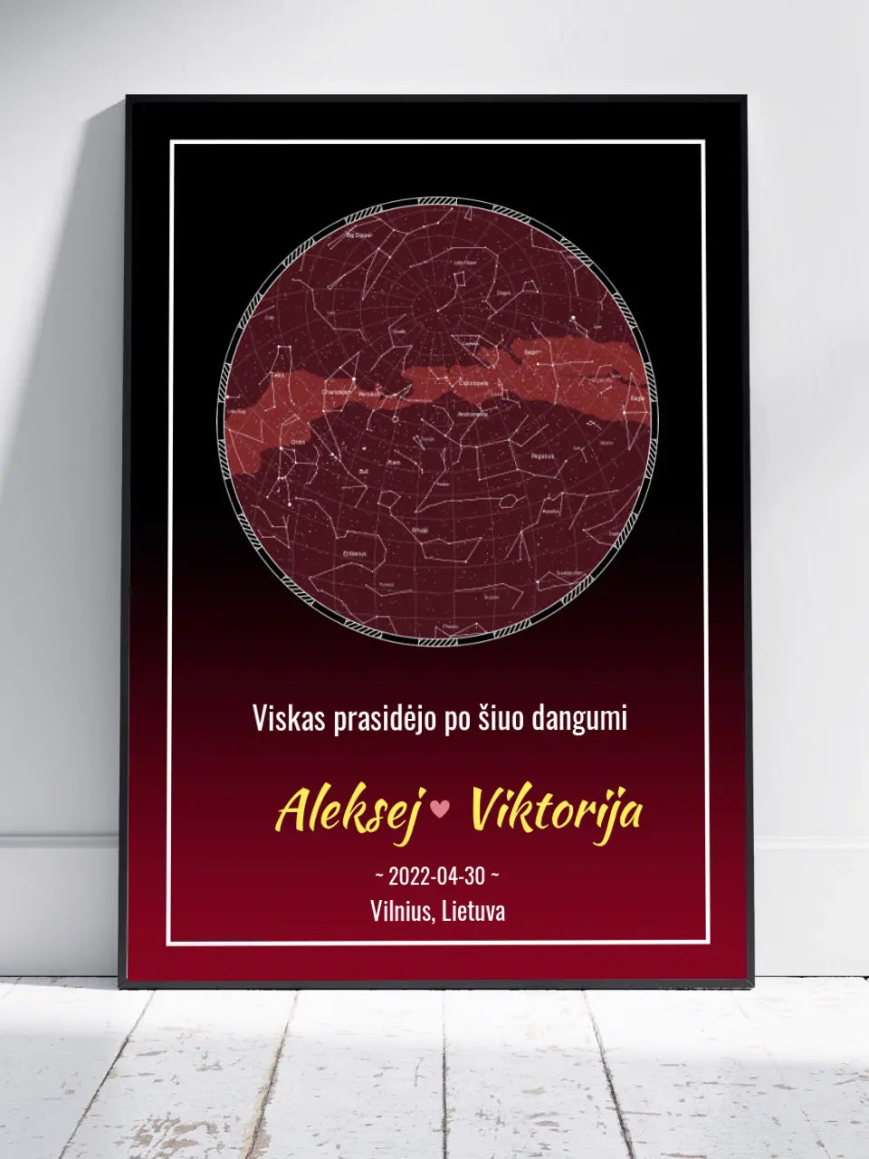 Personalizuotas žvaigždžių žemėlapis, plakatas su rėmeliu