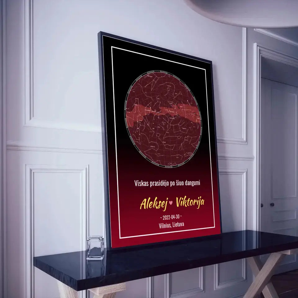 Personalizuotas žvaigždžių žemėlapis, plakatas su rėmeliu  Posteris(Plakatas) -  dovanokis.lt