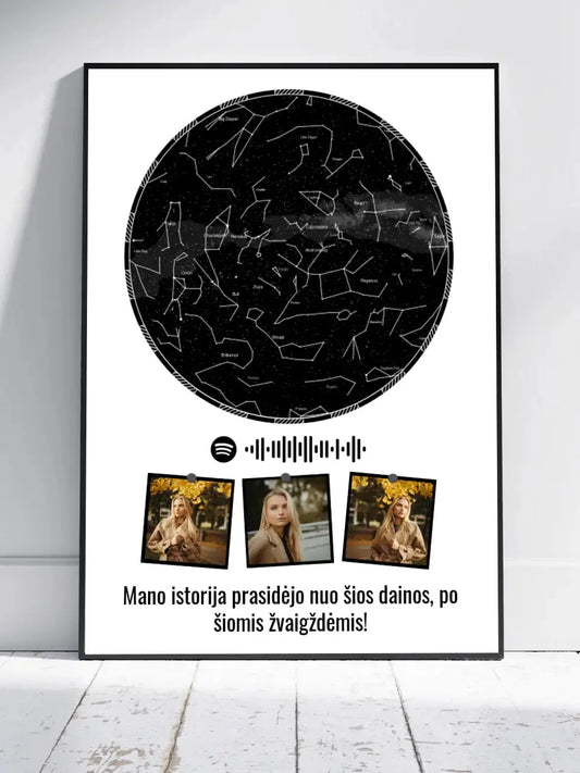 Personalizuotas žvaigždžių žemėlapis, plakatas su rėmeliu  Posteris(Plakatas) -  dovanokis.lt