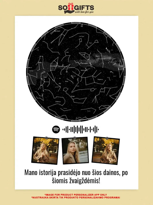 Personalizuotas žvaigždžių žemėlapis ant drobės  Drobe -  dovanokis.lt