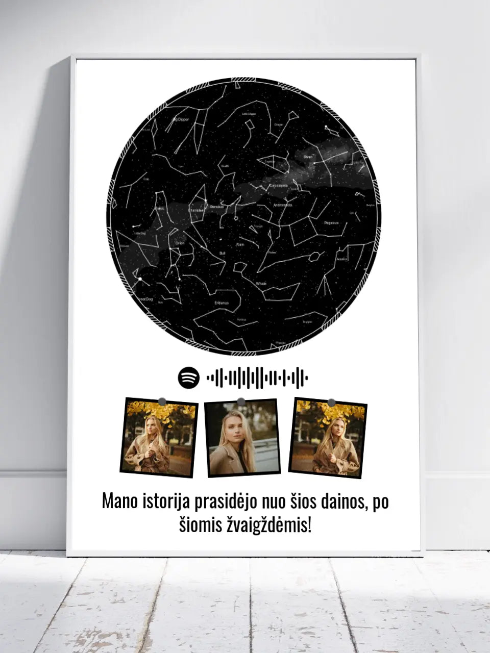 Personalizuotas žvaigždžių žemėlapis, plakatas su rėmeliu