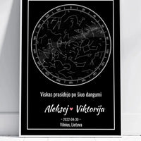 Personalizuotas žvaigždžių žemėlapis, plakatas su rėmeliu  Posteris(Plakatas) -  dovanokis.lt
