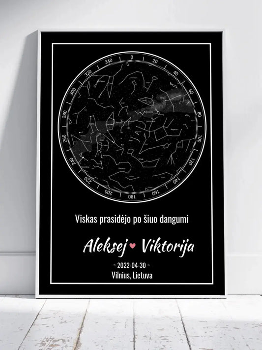 Personalizuotas žvaigždžių žemėlapis, plakatas su rėmeliu  Posteris(Plakatas) -  dovanokis.lt