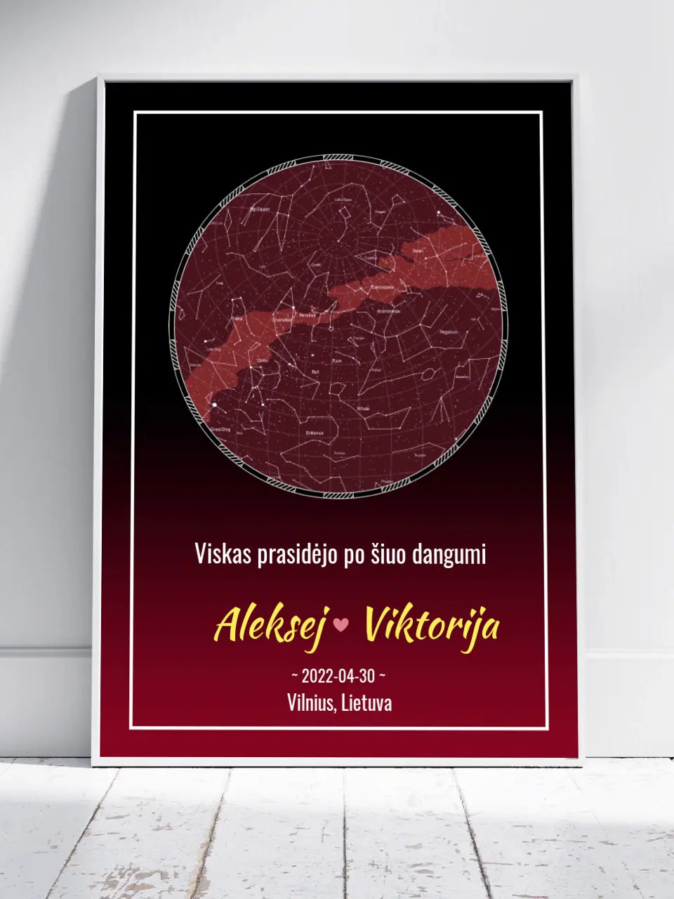 Personalizuotas žvaigždžių žemėlapis, plakatas su rėmeliu