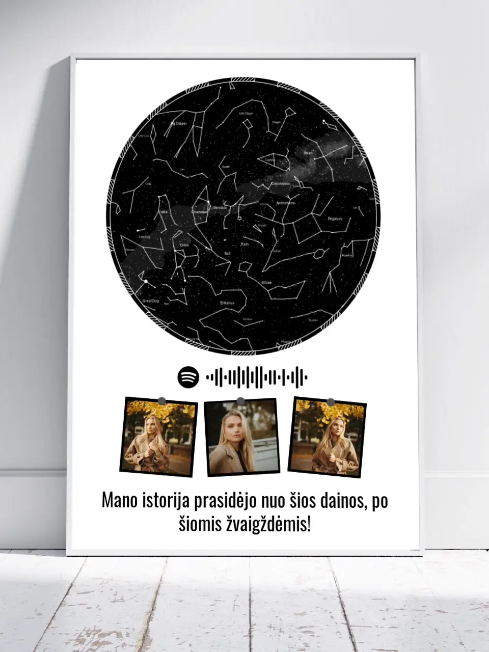 Personalizuotas žvaigždžių žemėlapis, plakatas su rėmeliu