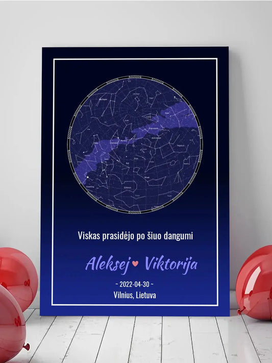 Personalizuotas žvaigždžių žemėlapis ant drobės  Drobe -  dovanokis.lt