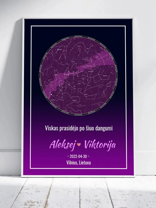 Personalizuotas žvaigždžių žemėlapis, plakatas su rėmeliu  Posteris(Plakatas) -  dovanokis.lt