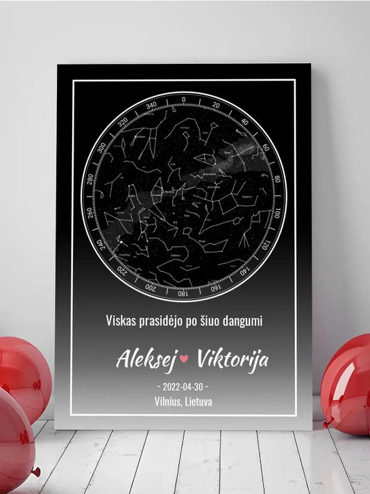 Personalizuotas žvaigždžių žemėlapis ant drobės  Drobe -  dovanokis.lt