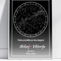 Personalizuotas žvaigždžių žemėlapis, plakatas su rėmeliu  Posteris(Plakatas) -  dovanokis.lt