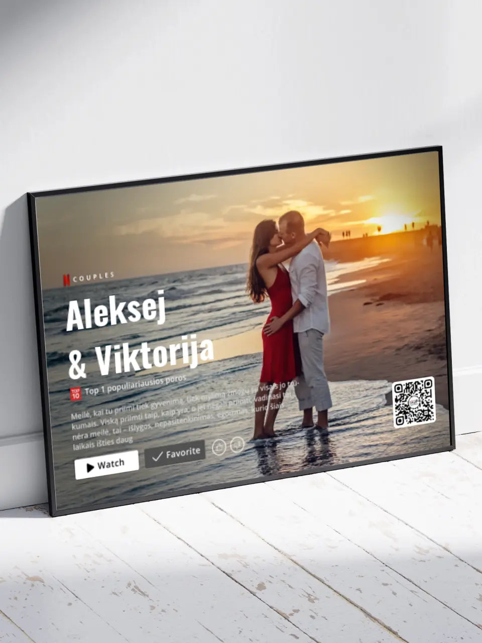 Personalizuotas "Netflix" dizaino įrėmintas plakatas su jūsų nuotrauka ir vardais TeeInBlue