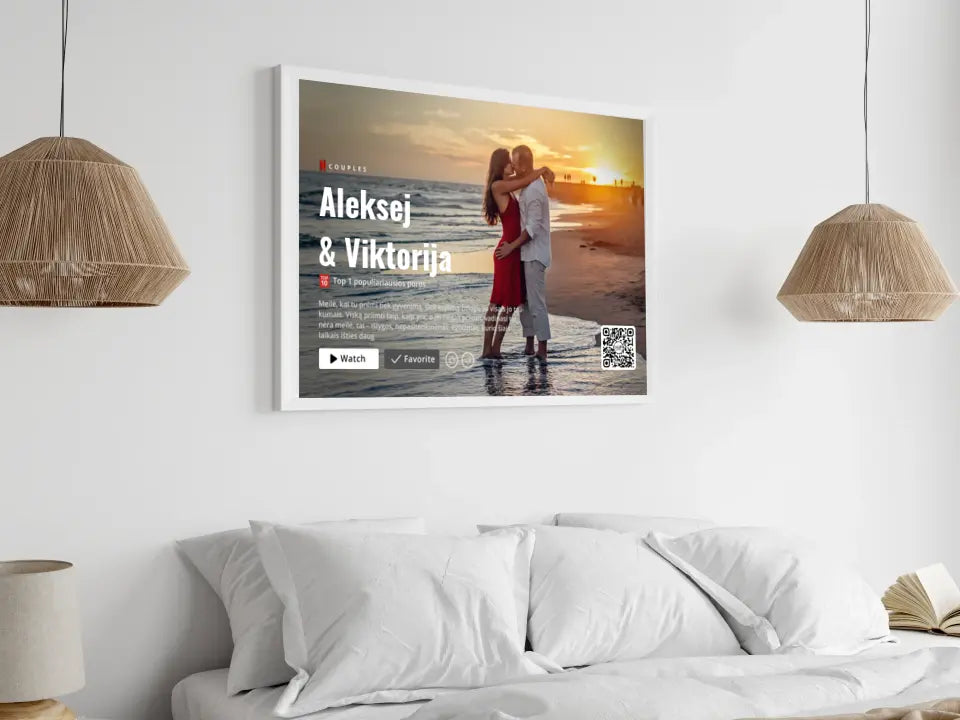 Personalizuotas "Netflix" dizaino įrėmintas plakatas su jūsų nuotrauka ir vardais TeeInBlue