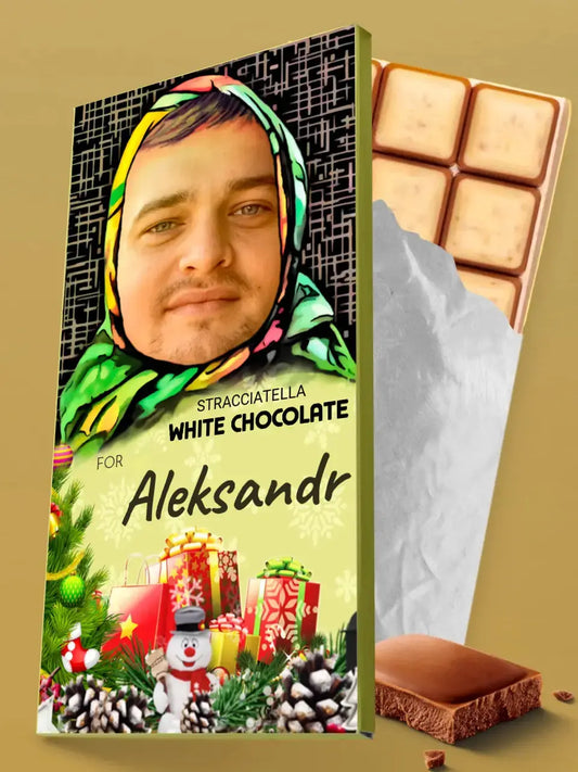 Personalizuotas "Alionka" šokoladas su jūsų nuotrauka kalėdinis variantas TeeInBlue
