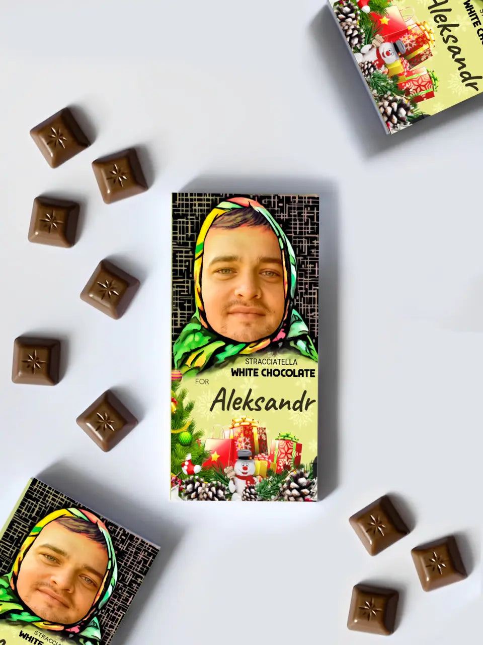Personalizuotas "Alionka" šokoladas su jūsų nuotrauka kalėdinis variantas