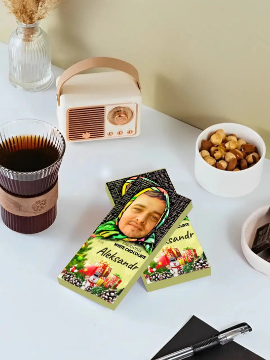 Personalizuotas "Alionka" šokoladas su jūsų nuotrauka kalėdinis variantas TeeInBlue