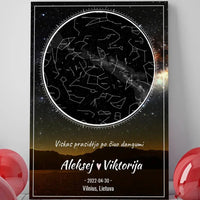 Personalizuotas žvaigždžių žemėlapis su fonu ant drobės  Drobe -  dovanokis.lt