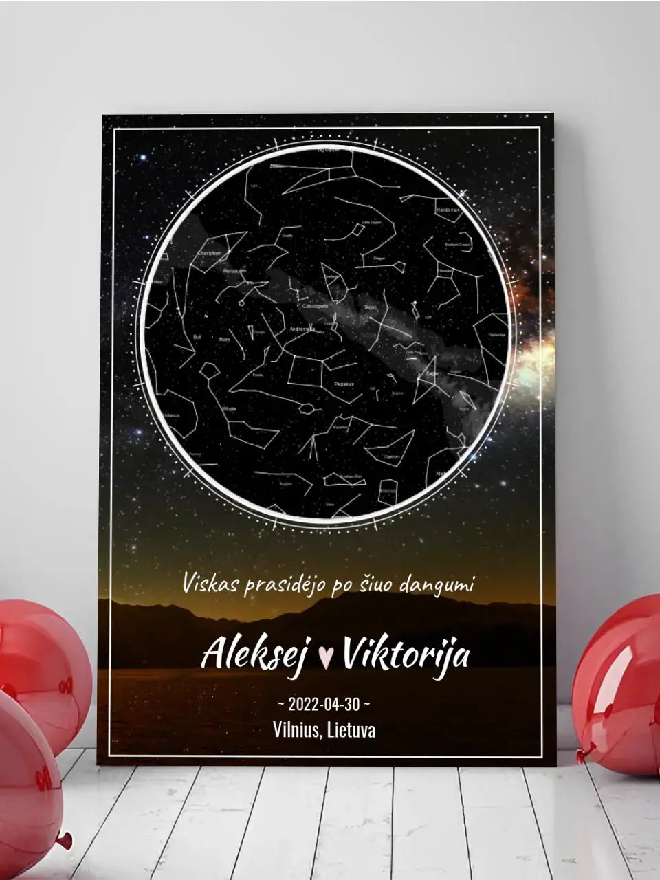 Personalizuotas žvaigždžių žemėlapis su fonu ant drobės  Drobe -  dovanokis.lt
