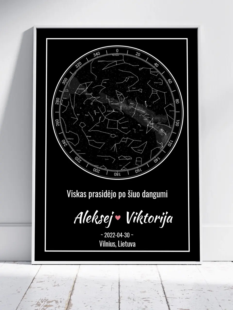 Personalizuotas žvaigždžių žemėlapis, plakatas su rėmeliu