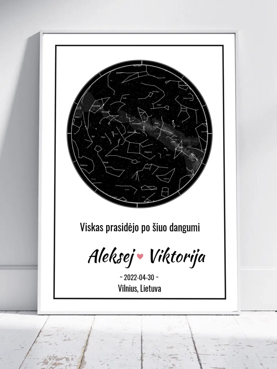 Personalizuotas žvaigždžių žemėlapis, plakatas su rėmeliu