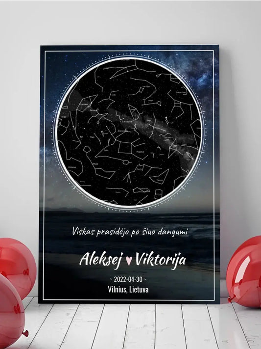 Personalizuotas žvaigždžių žemėlapis su fonu ant drobės  Drobe -  dovanokis.lt