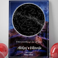 Personalizuotas žvaigždžių žemėlapis su fonu ant drobės  Drobe -  dovanokis.lt