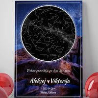 Personalizuotas žvaigždžių žemėlapis su fonu ant drobės  Drobe -  dovanokis.lt