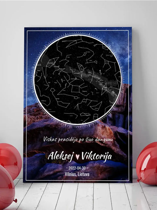 Personalizuotas žvaigždžių žemėlapis su fonu ant drobės  Drobe -  dovanokis.lt