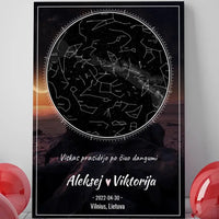 Personalizuotas žvaigždžių žemėlapis su fonu ant drobės  Drobe -  dovanokis.lt