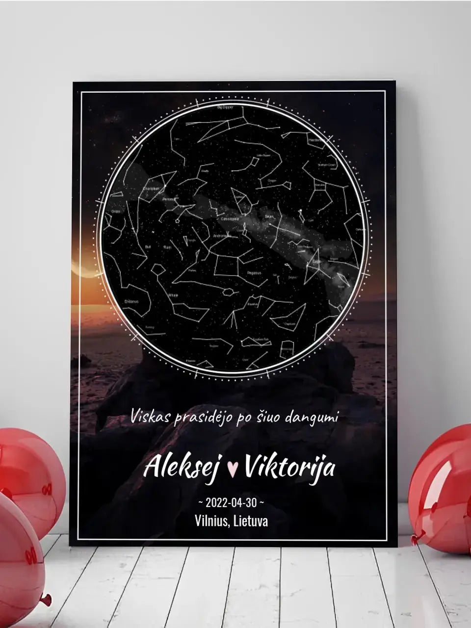 Personalizuotas žvaigždžių žemėlapis su fonu ant drobės  Drobe -  dovanokis.lt