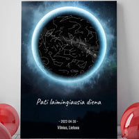 Personalizuotas žvaigždžių žemėlapis su fonu ant drobės  Drobe -  dovanokis.lt