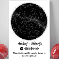 Personalizuotas žvaigždžių žemėlapis su spotify kodu ir tekstu ant drobės  Drobe -  dovanokis.lt