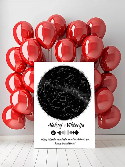 Personalizuotas žvaigždžių žemėlapis su spotify kodu ir tekstu ant drobės  Drobe -  dovanokis.lt