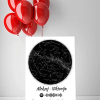 Personalizuotas žvaigždžių žemėlapis su spotify kodu ir tekstu ant drobės  Drobe -  dovanokis.lt