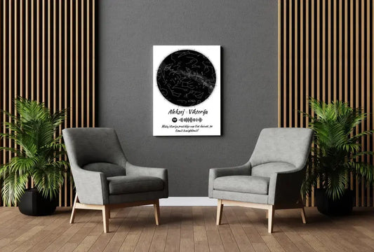 Personalizuotas žvaigždžių žemėlapis su spotify kodu ir tekstu ant drobės  Drobe -  dovanokis.lt