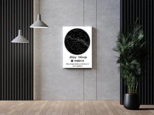 Personalizuotas žvaigždžių žemėlapis su spotify kodu ir tekstu ant drobės  Drobe -  dovanokis.lt